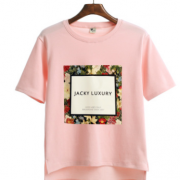 2018夏季新款韩版套头宽松圆领印花女士短袖t恤女厂价直销63002