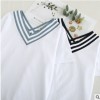 清新休闲韩版T恤夏季新款女双V领海军风条纹短袖套头上衣