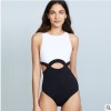 欧美亚马逊ebay连体比基尼bikini海边度假黑白拼色泳衣