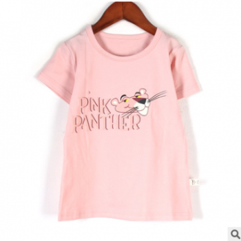 2018童装女宝宝夏装棉短袖上衣潮百搭女童上新纯色粉红豹短袖T恤