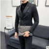 2018秋冬款韩版绅士条纹双排扣西服套装男小西装两件套