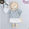 2019儿童夏季纯棉短袖套装韩版格子龙猫短裤两件套 1-4岁厂家直销