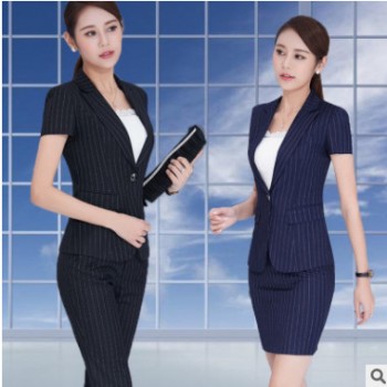 2018夏季新款条纹职业裙装韩版OL通勤女套装修身大码日韩女装正装
