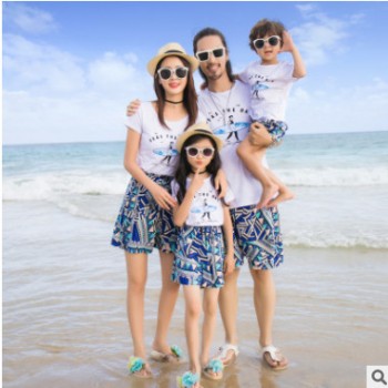 2019新款沙滩服亲子装夏装家庭装短袖套装海边度假全家装一件代发