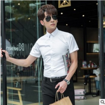 2019夏季男士短袖衬衣韩版职业正装工作衬衫修身青年纯色大码男装