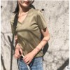 淘工厂女装短袖V领T恤2019夏装新款80支双面丝光棉针织衫定制
