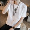 棉麻t恤男中国风男装纯色短袖打底衫白色韩版潮流修身半截袖上衣