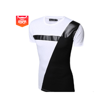 T102 外贸爆款速卖通Ebay Wish 拼皮系列 男士短袖T恤休闲T恤