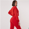 HAODUOYI新款时尚红色拉链简约休闲户外运动衫2019秋季新款跨境女