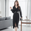 外贸女装2020春夏新品韩版大牌气质喇叭袖蕾丝透视时尚两件套套装