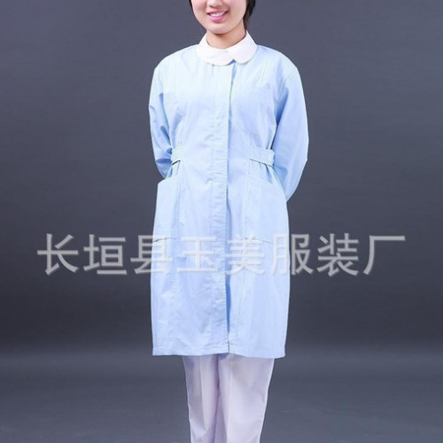 医师服夏装短袖白大褂西服领长袖加厚蓝粉色护士服纽扣袖图2