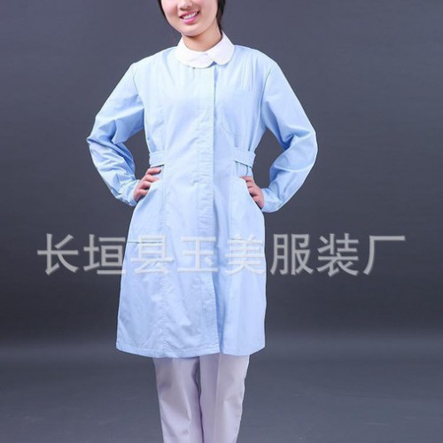 医师服夏装短袖白大褂西服领长袖加厚蓝粉色护士服纽扣袖图3