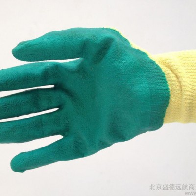 十针棉纱黄纱绿浸胶起皱手套 耐磨耐油防滑型