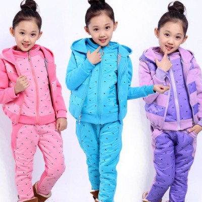 女童冬装卫衣三件套韩版女童卡通小马植绒加厚卫衣三件套儿童套装