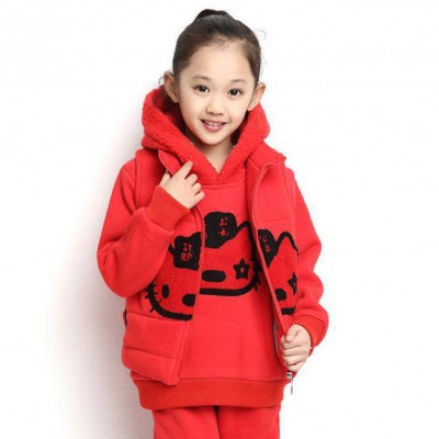 韩版女童装三件套可爱KT猫加绒加厚卫衣三件套童装冬装套装代发