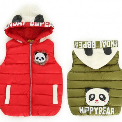 2014冬装新款 韩版男童女童可爱熊猫羽绒棉马甲儿童卡通加绒