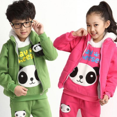 韩版童装冬装卫衣三件套新款卡通熊猫卫衣加厚儿童运动套装代理