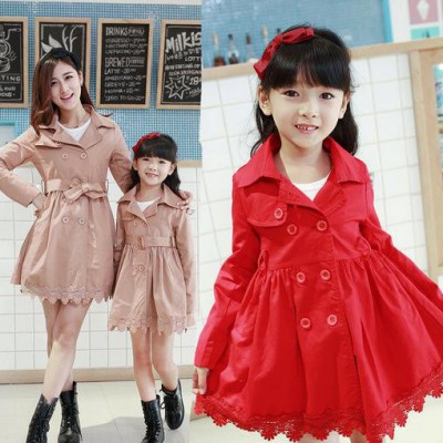 2015春款装新款 韩版时尚母女风衣外套亲子装 母女装代发
