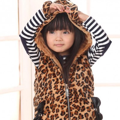 韩国亲子装 2014秋冬母女加厚豹纹背心马甲外套 一件代发H