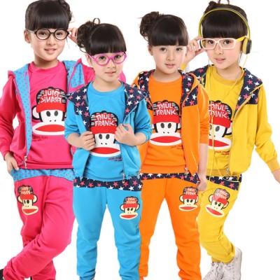 双十一新春秋款韩版潮男童女童装大嘴猴带帽加厚休闲卫衣三件套装