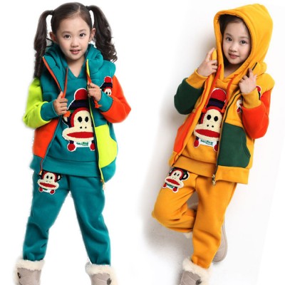 双十一2013冬款韩版新款潮戴帽加厚儿童女童装套装大卫衣三件套