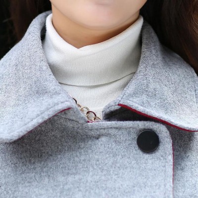 2015秋冬新款韩版女装翻领搭扣中袖呢大衣风衣