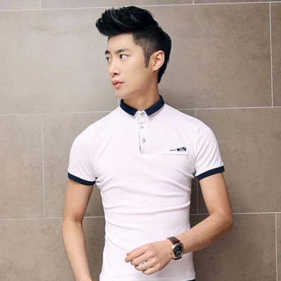 2015夏季男装男式短袖POLO衫男士T恤纯色拼色韩版潮修身