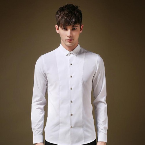 2015新款男士长袖衬衫韩版修身薄款时尚男装免烫翻领纯色衬衣