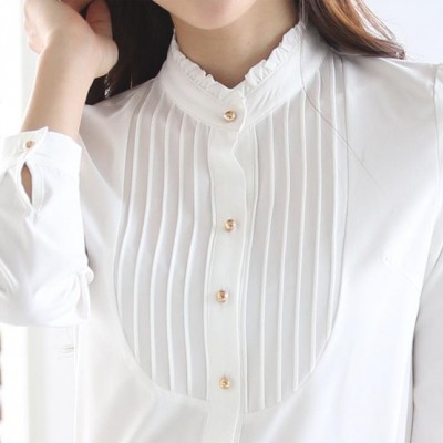 2016新品韩版时尚百搭女衬衫褶皱长袖白领工作服职业装套装