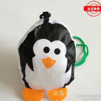 小企鹅涤纶购物袋 环保丝印涤纶袋子 创新设计新款折叠购物袋订