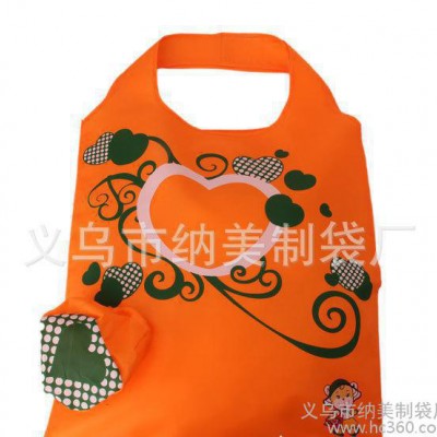 日本外贸出口礼品袋 爱心连体折叠大小袋 涤纶束口折叠背心购物
