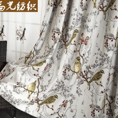 中式古典窗帘布 小鸟色织提花窗帘布 高精密提花遮光布 书房窗