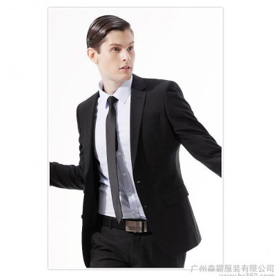 广州新款男士品牌西服 韩版修身西装上衣商务休闲西装男套装