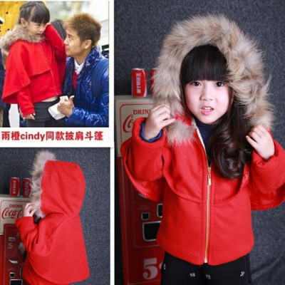 2014冬款童装cindy同款韩版披肩斗篷式加绒呢外套呢大衣