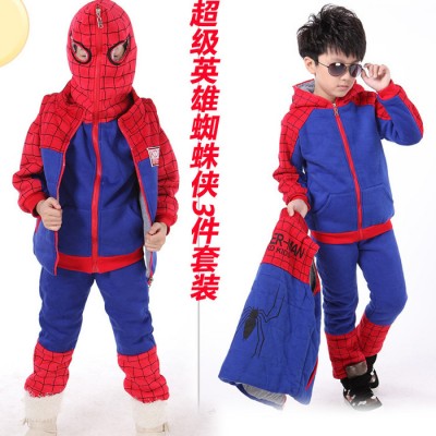 童装冬款加绒加厚中大童儿童保暖套装三件套韩版超级蜘蛛侠套装