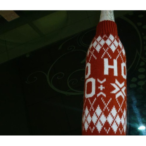 2015 款酒瓶套，提花酒瓶套，毛线针织杯套，有底红酒瓶套