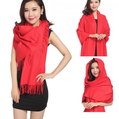 披彩 中国红围巾春秋冬款 羊绒拉毛围巾 订制围巾