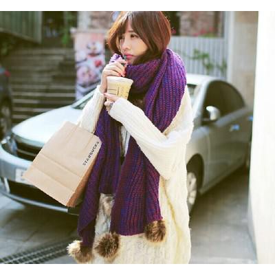 2014新款大兔毛球毛线围巾冬季加厚针织韩版保暖加大女士围巾