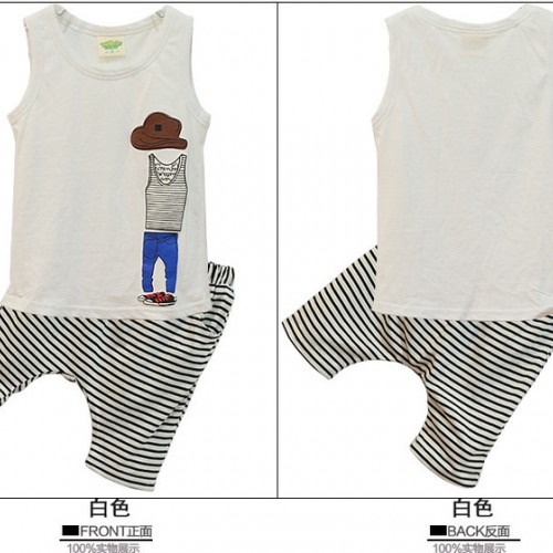 童装2015夏季新款套装男孩子条纹运动服韩版纯棉背心套装