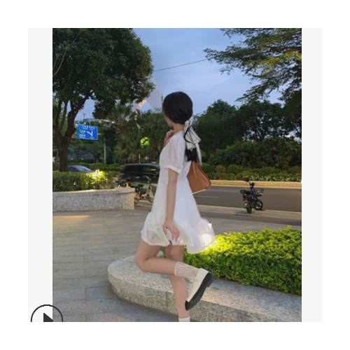 【吱呤 4/24 10:00AM】白色泡泡袖褶皱肌理感仙女连衣裙