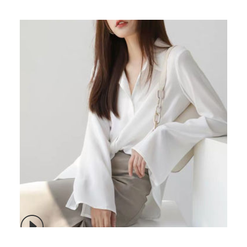 白色大衬衫女长袖2021春装新款韩版宽松雪纺衫遮肚子女衬衣防晒衣