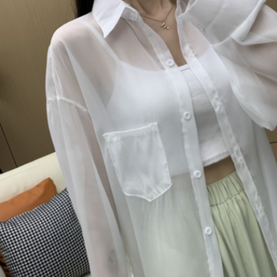2021夏季新款设计感小众长袖白色衬衫女时尚防晒开衫薄款雪纺上衣
