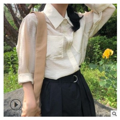 2021韩国夏季新款G**天丝棉防晒衫女士透气吸汗薄款直角肩衬衫