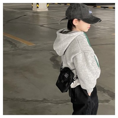 儿童加绒卫衣2021冬季新款男童韩版连帽上衣宝宝套头洋气衣服日系