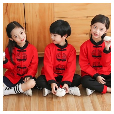 2021秋季新款小学生校服幼儿园园服儿童套装中国风年服红色套装
