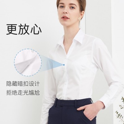 100s全棉DP免烫衬衫女士长袖修身职业面试商务通勤正装工服衬衣